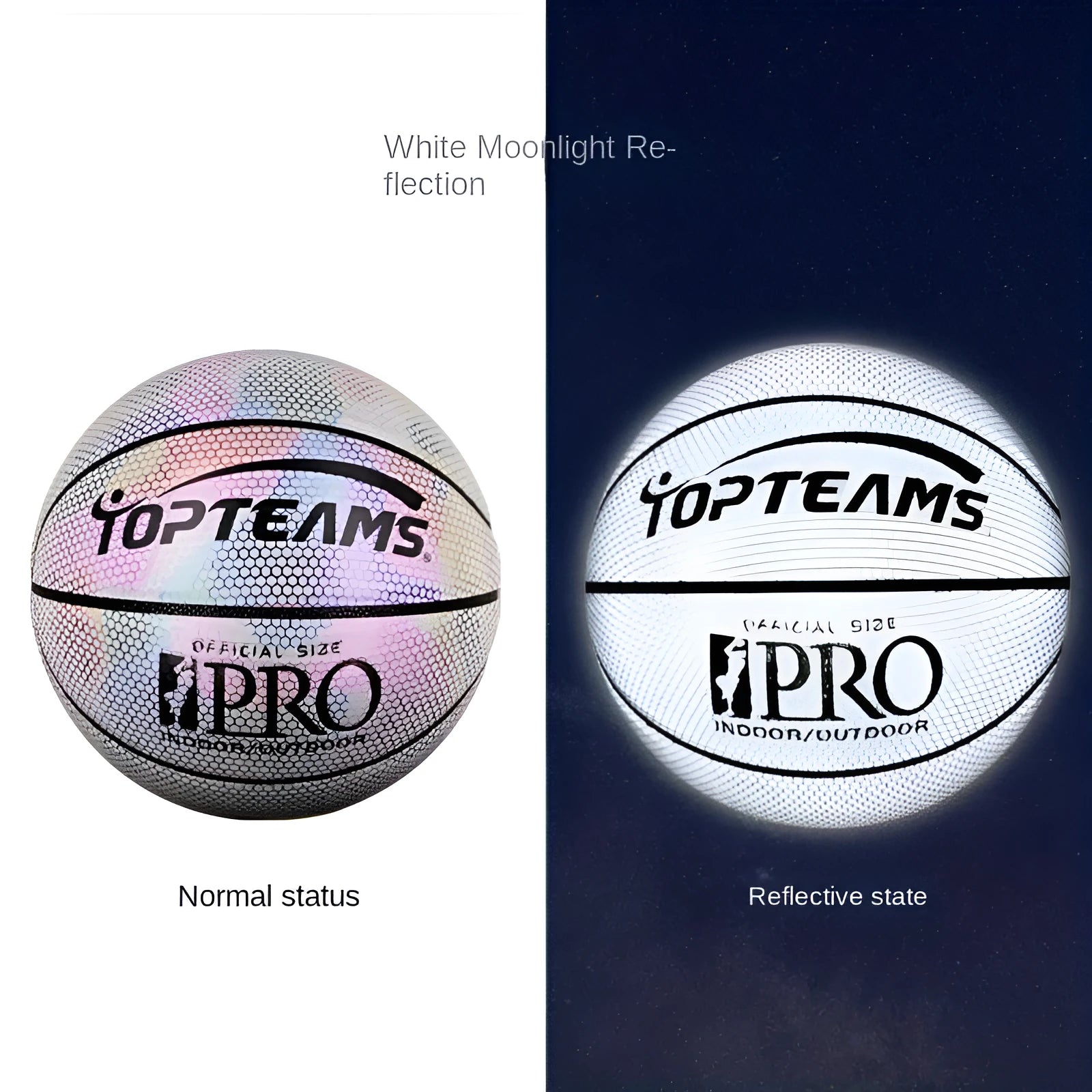 Size 7 basketball with holographic reflective surface in fluorescent colours