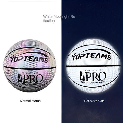 Size 7 basketball with holographic reflective surface in fluorescent colours