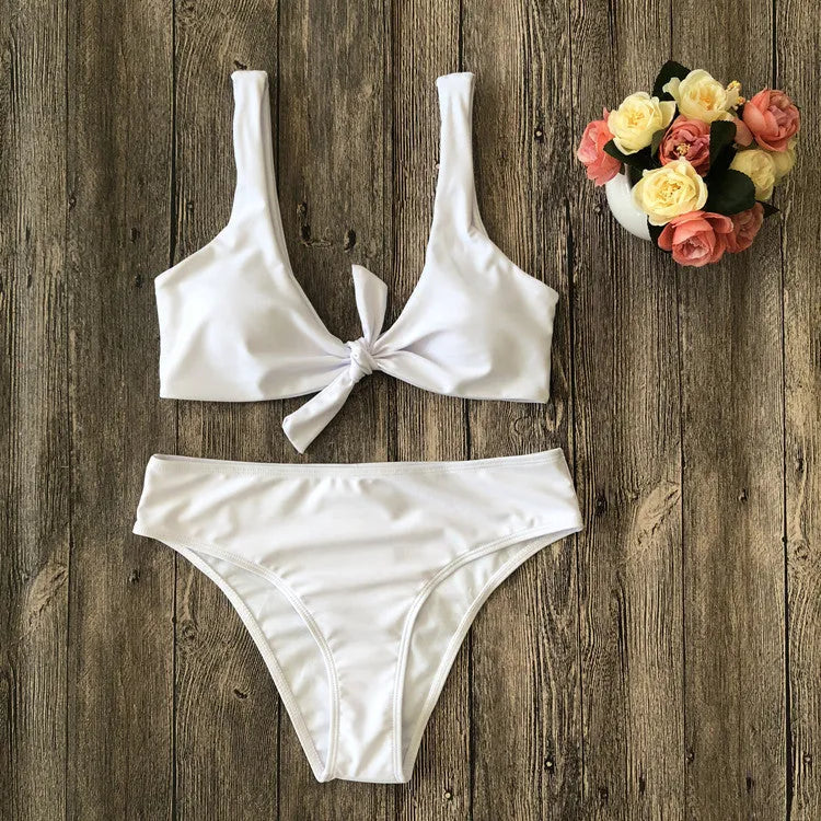 Pure colour polyester bikini swimwear set in European styling