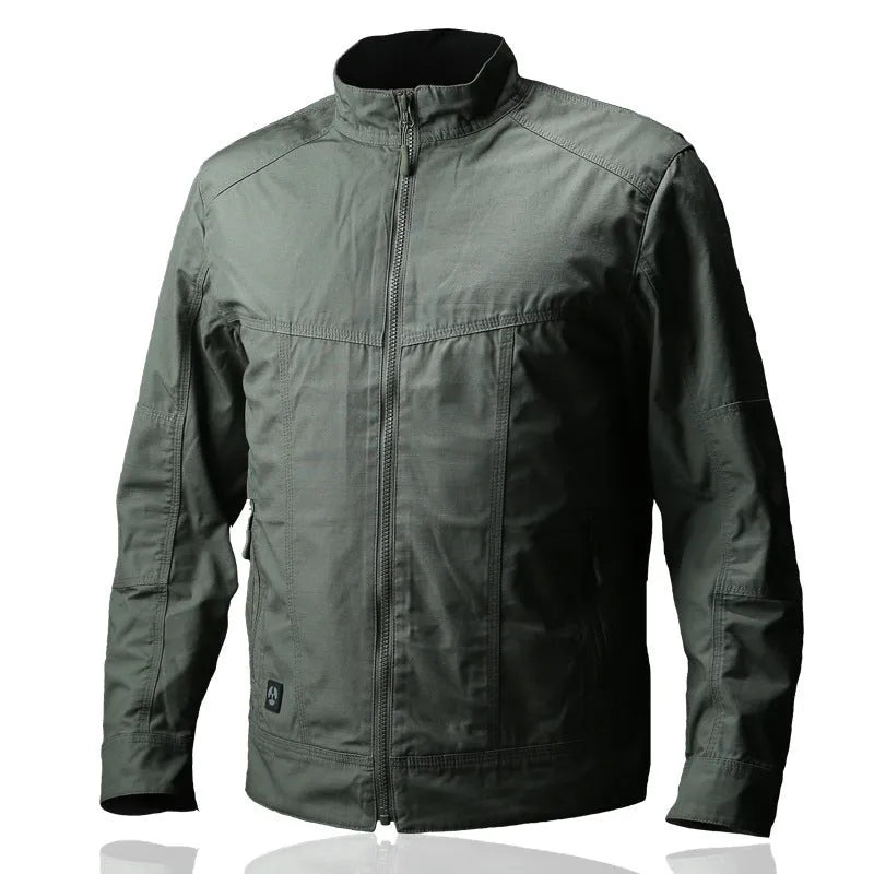 Tactical outdoor jacket in camouflage pattern with wear-resistant polyester construction