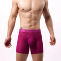 Men's lace mesh boxer shorts in light purple colour, showing low waist waistband and geometric knit pattern.