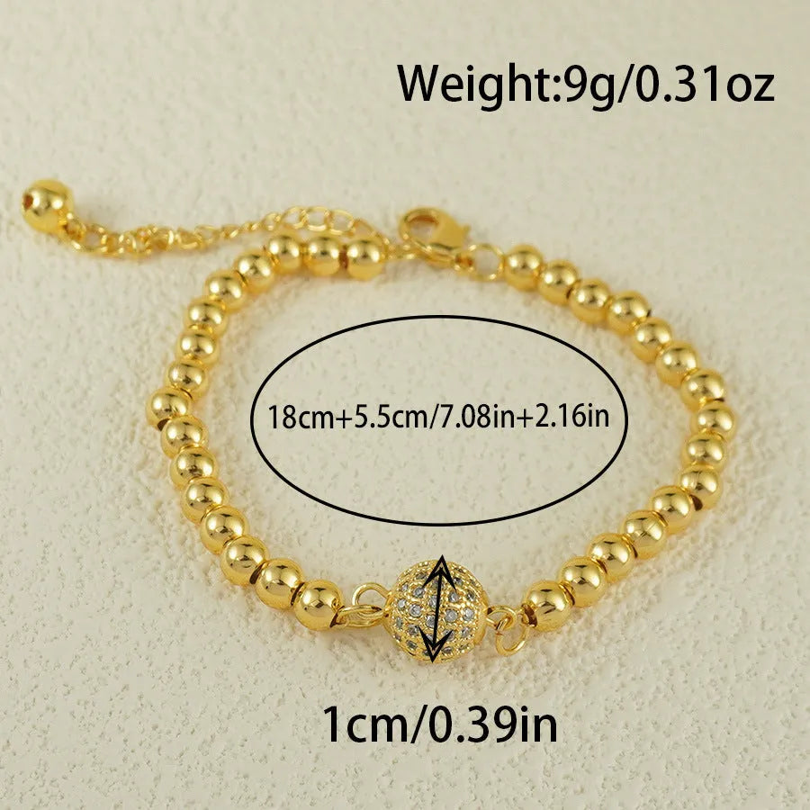 Women's copper bracelet with heart shape and single zircon ball, electroplated finish fashion jewellery