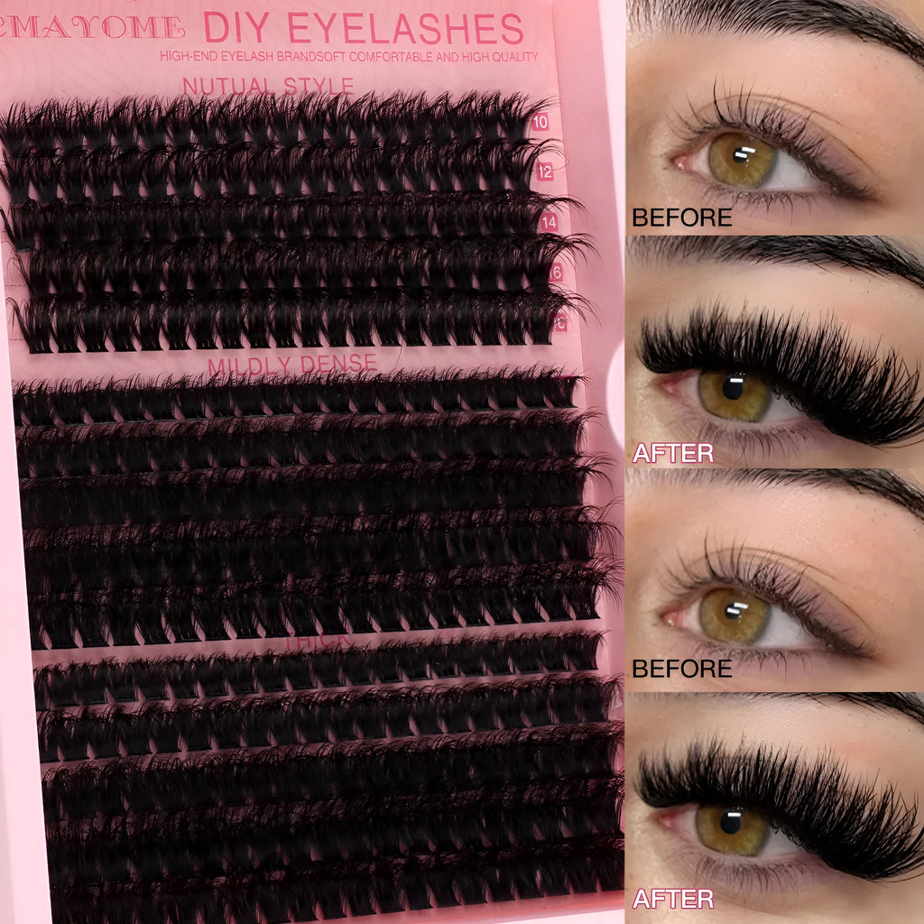 DIY false eyelash extension kit with single cluster chemical fibre lashes and tweezers
