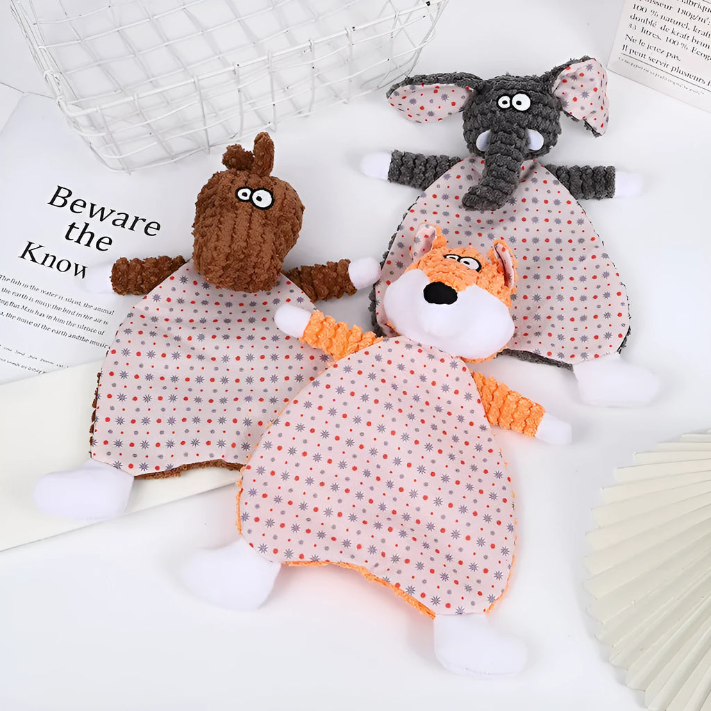 Brown fox-shaped pet stuffed toy with velvet fabric and crinkle paper sounds for cats and dogs