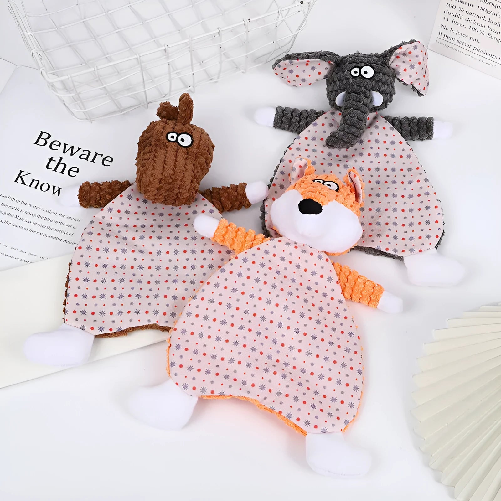 Brown fox-shaped pet stuffed toy with velvet fabric and crinkle paper sounds for cats and dogs