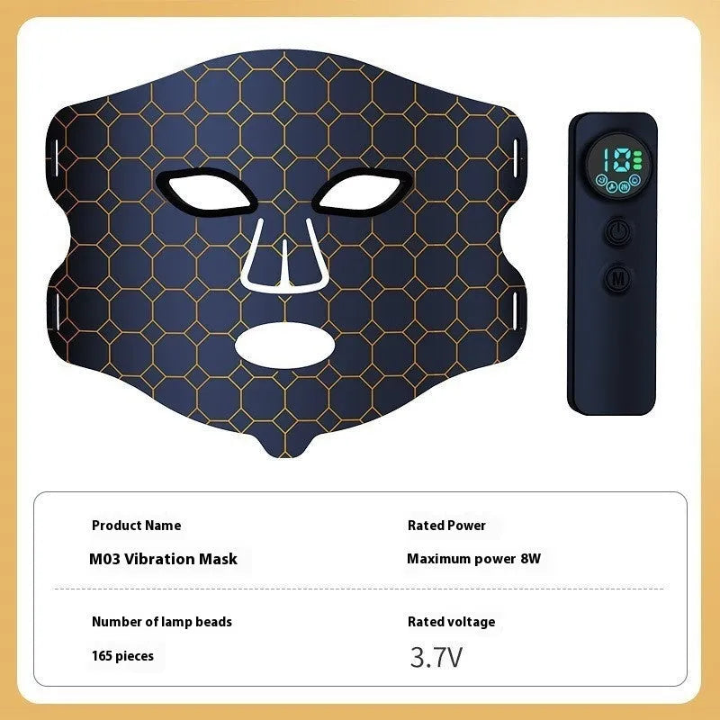 Black four-colour LED photon skincare mask for neck and face light therapy treatment.