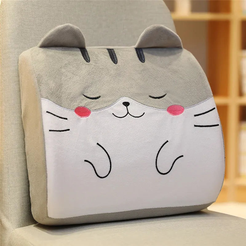 Cartoon memory foam seat back pillow with removable inner core for office and car chairs