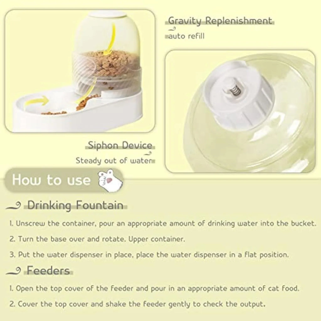 White cat feeder and water dispenser set with wave-pattern design and 2L capacity bowls