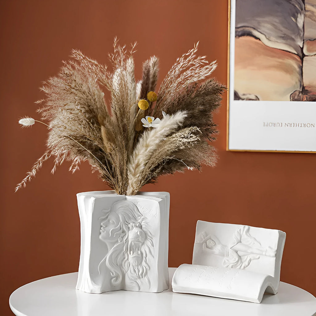 Glazed ceramic book stand in modern simplicity style on a desktop.