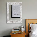 Wall-mounted pastoral style dressing mirror with retro Chinese frame in white finish