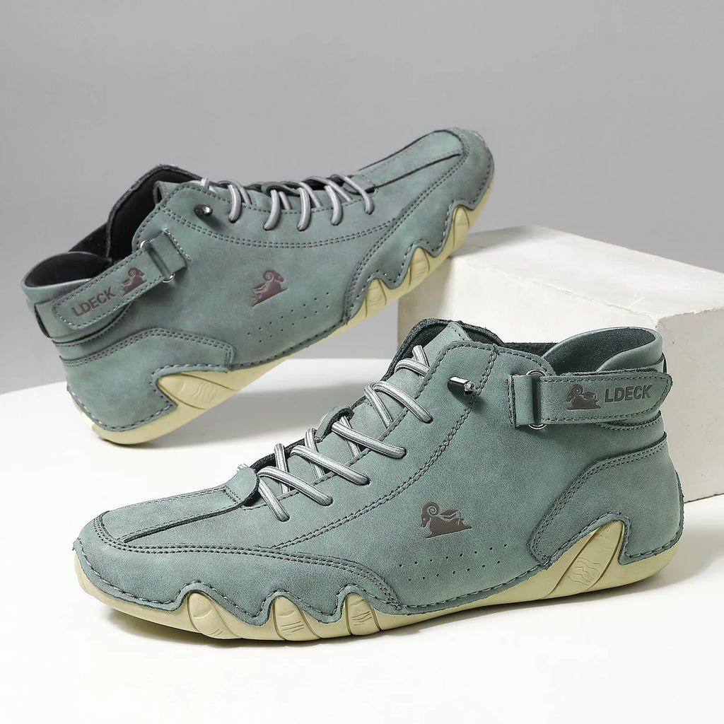 High top men's casual shoes in khaki colour with microfiber upper and rubber sole