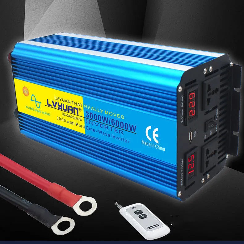 Blue 3000W pure sine wave power inverter with digital display and British socket