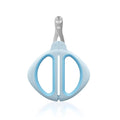 Blue cat nail clipper with a round positioning hole and non-slip handle for safe pet grooming.