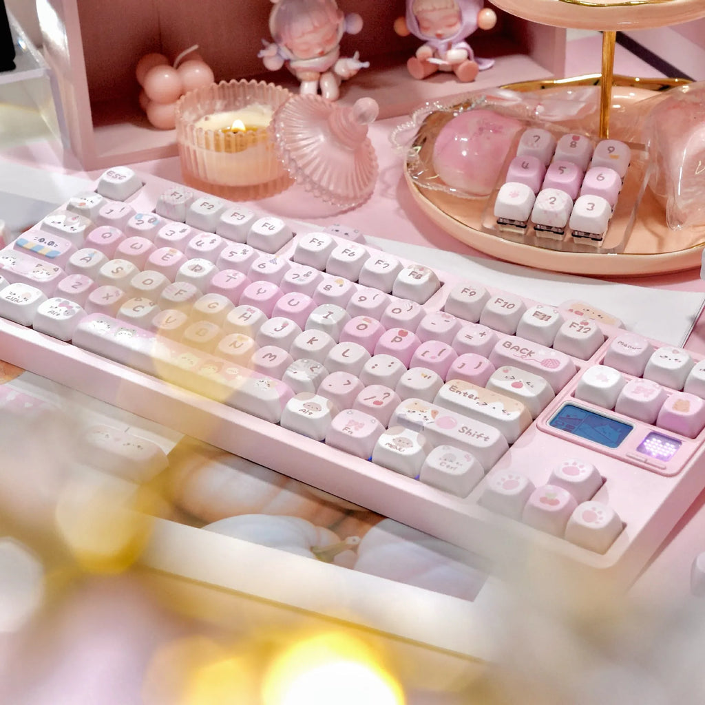 MOA height pink plastic keycap set with cartoon design on all five sides