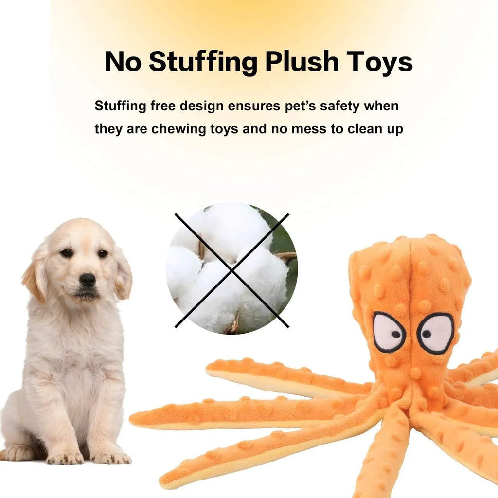 Blue octopus dog toy with squeaker and crinkle sounds for interactive play