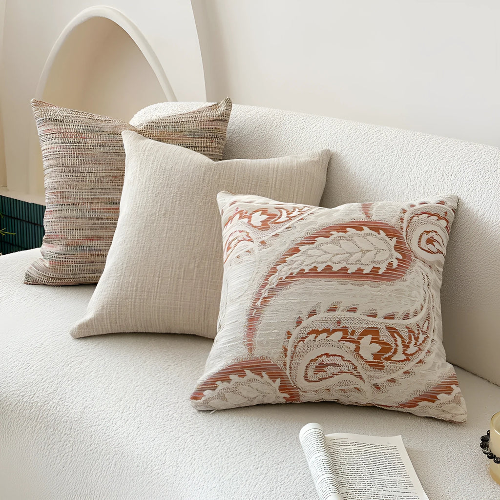 American-style jacquard sofa pillow backrest cover with paisley floral pattern in amber colours.