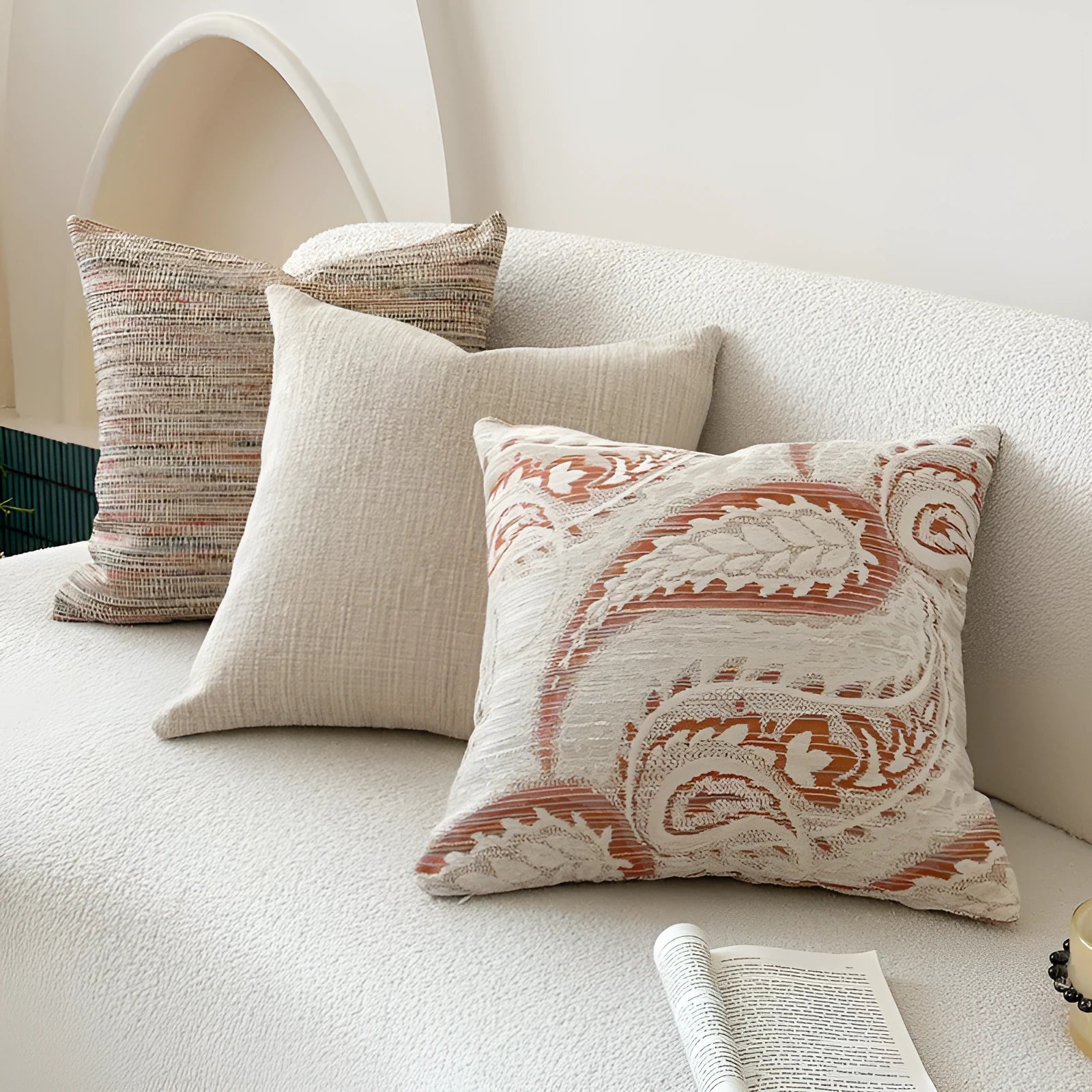 American-style jacquard sofa pillow backrest cover with paisley floral pattern in amber colours.