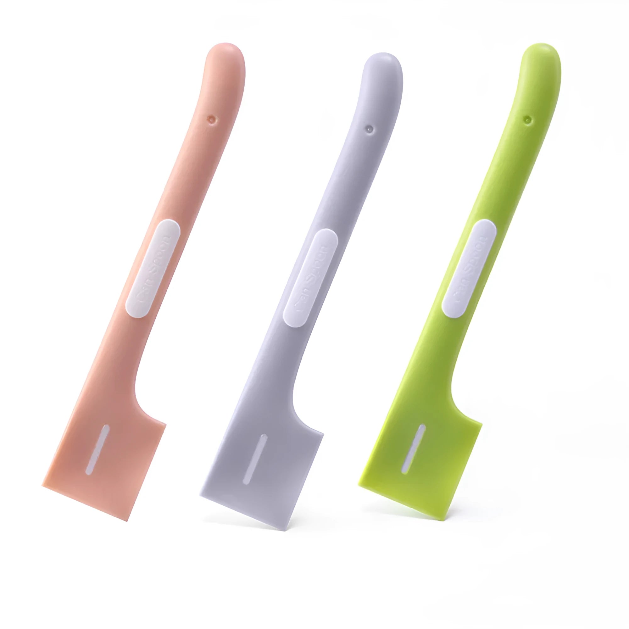 Green long-handled pet feeding spoon for scraping canned cat or dog food