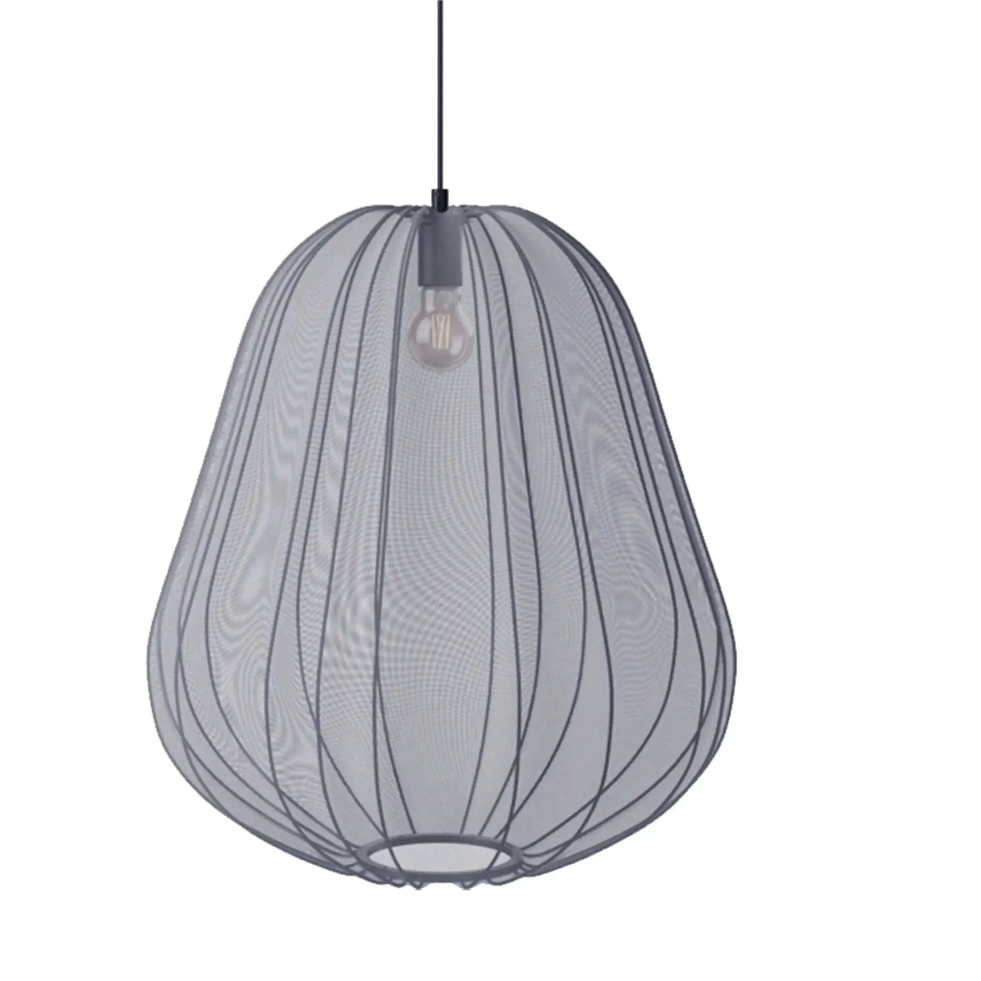 Japanese-style net pumpkin shape ceiling light with iron branch design in grey blue or white finish.