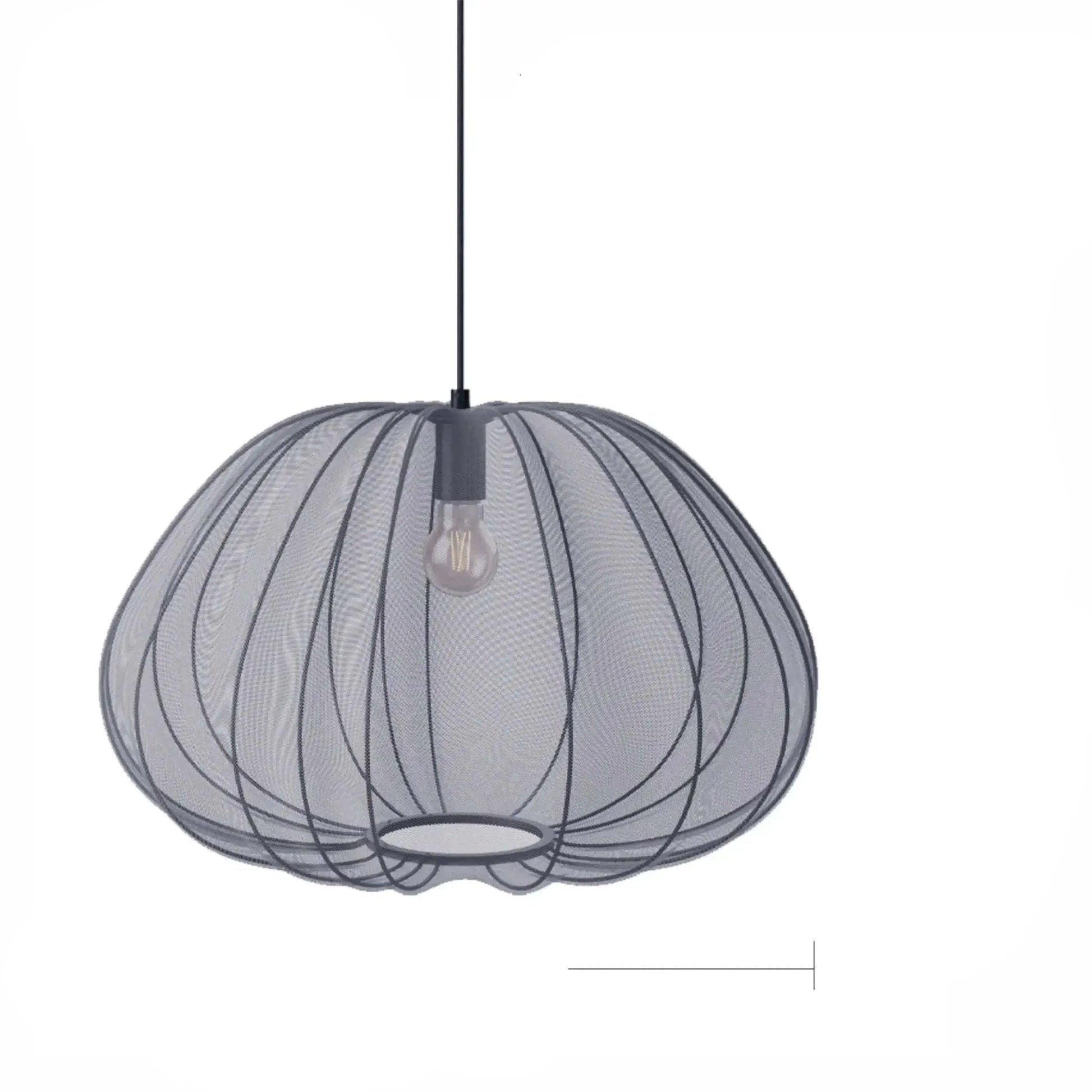 Japanese-style net pumpkin shape ceiling light with iron branch design in grey blue or white finish.