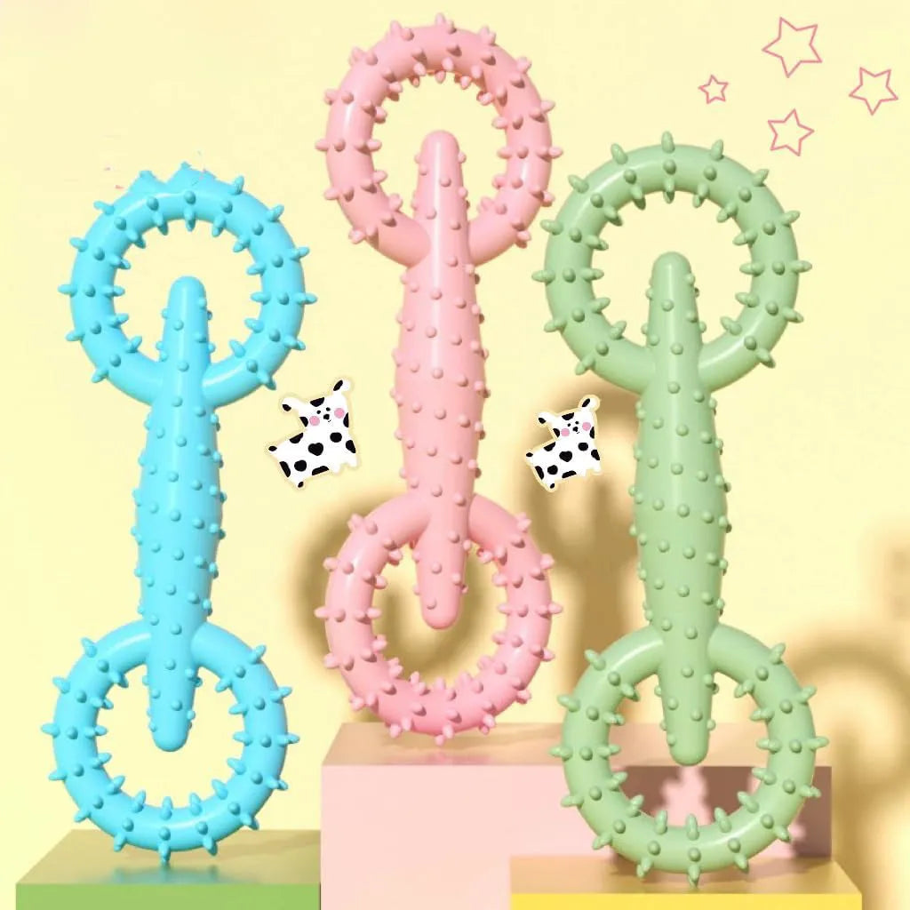 Blue TPR dog chew toy ring for puppies on a white background.