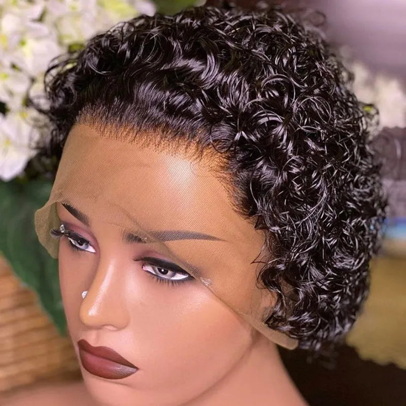 Black human hair lace front wig cap for daily wear