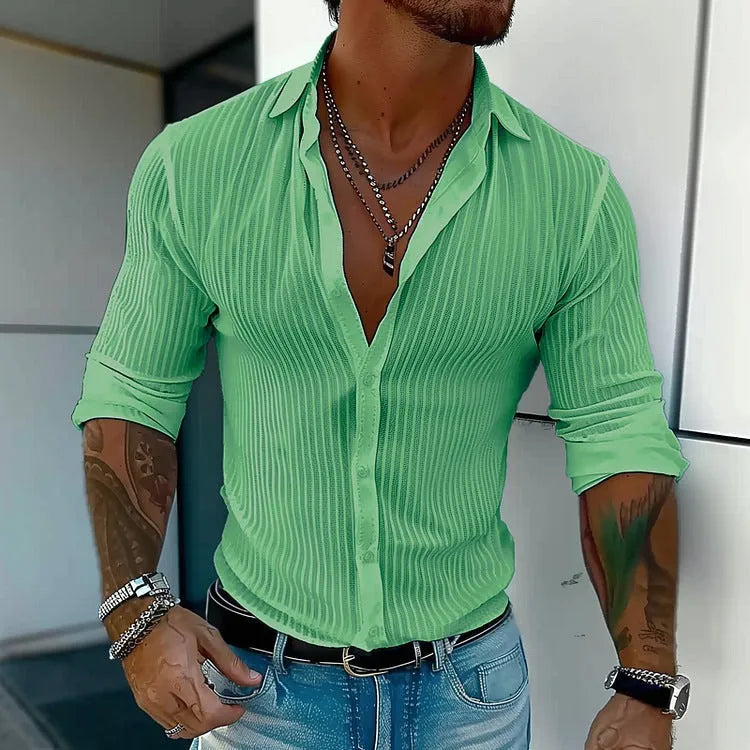 British style loose fit men's cardigan with long sleeves and a striped 3D pattern.