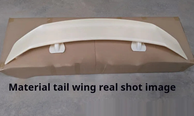 Universal punch-free ABS plastic car tail wing spoiler shown in carbon fibre pattern finish