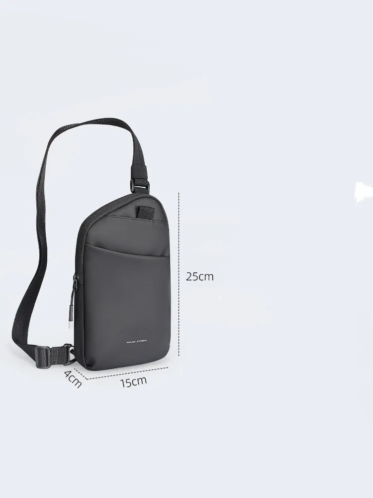 Men's black Oxford cloth crossbody bag with sewing thread detailing and single shoulder strap