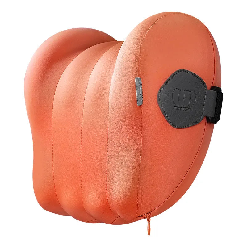 Grey and orange head restraint neck guard set for suspension bin cars with memory cotton filling