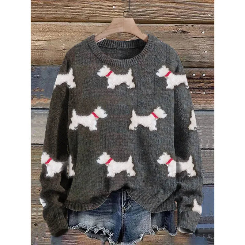 Women's little flower digital printed round neck sweater in polyester, shown in a selected colour from the YPM935 series.