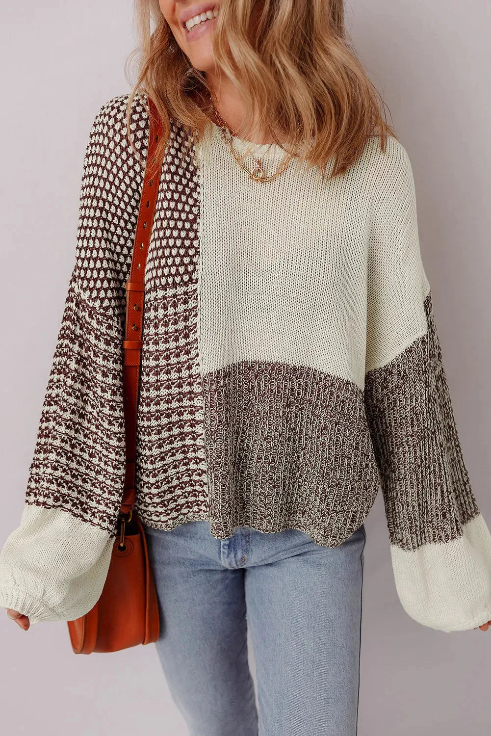 Dark khaki colour block loose sweater with drop shoulders and back tie detail