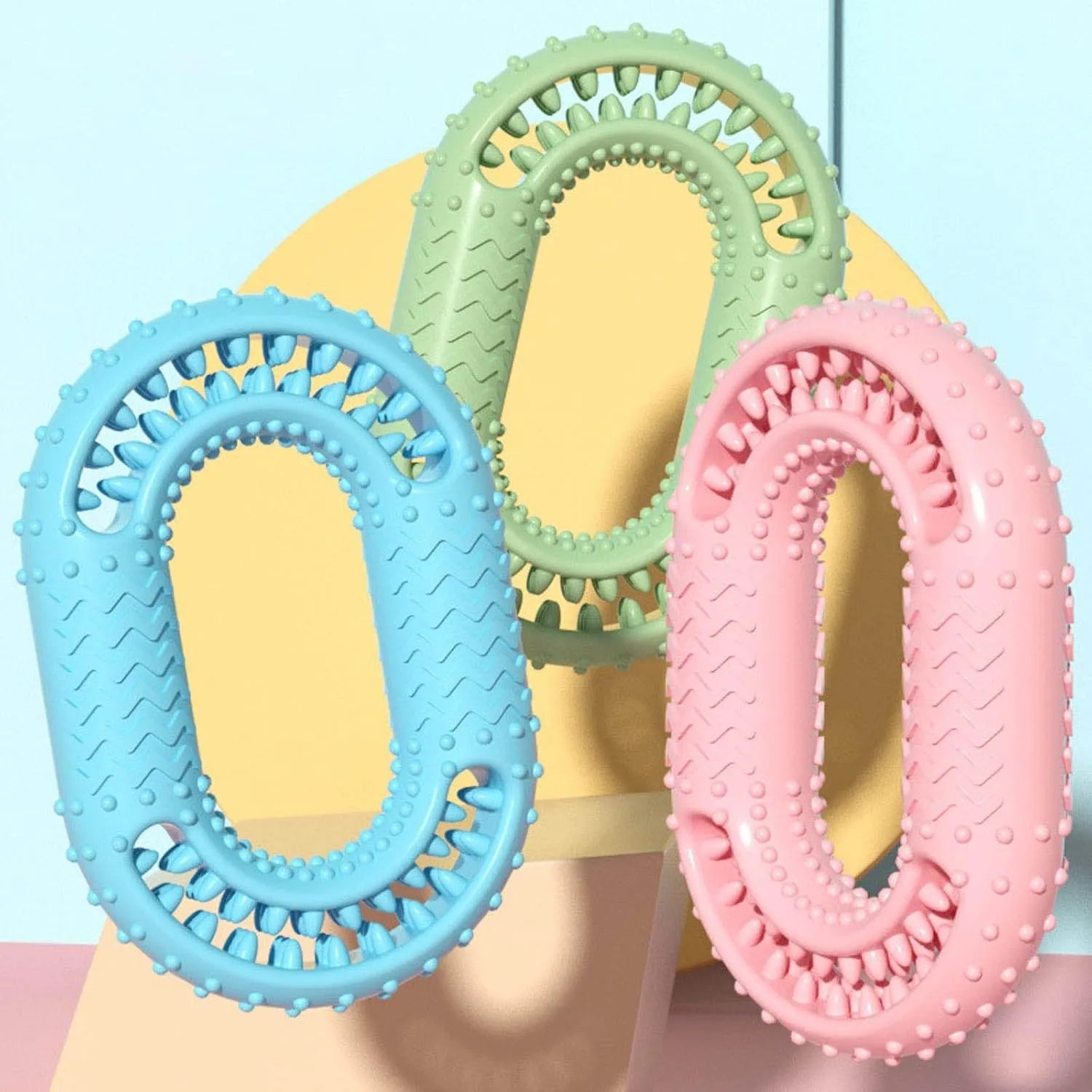 Blue O-ring shaped resistant dog chew toy for aggressive chewers and dental care