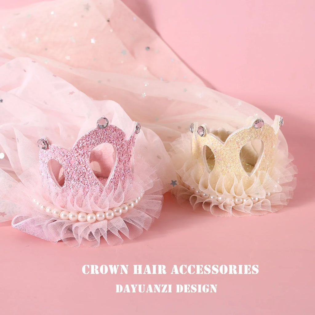 Pet wedding princess crown headdress for cats with beige and pink crown veil options