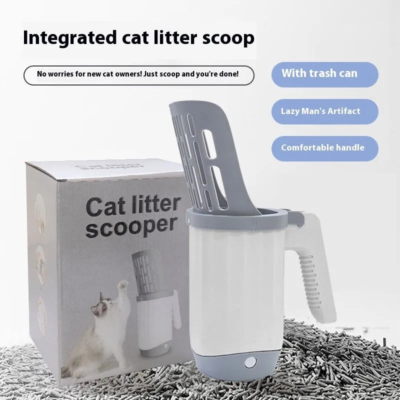 Grey PP integrated cat litter scoop set on a white background