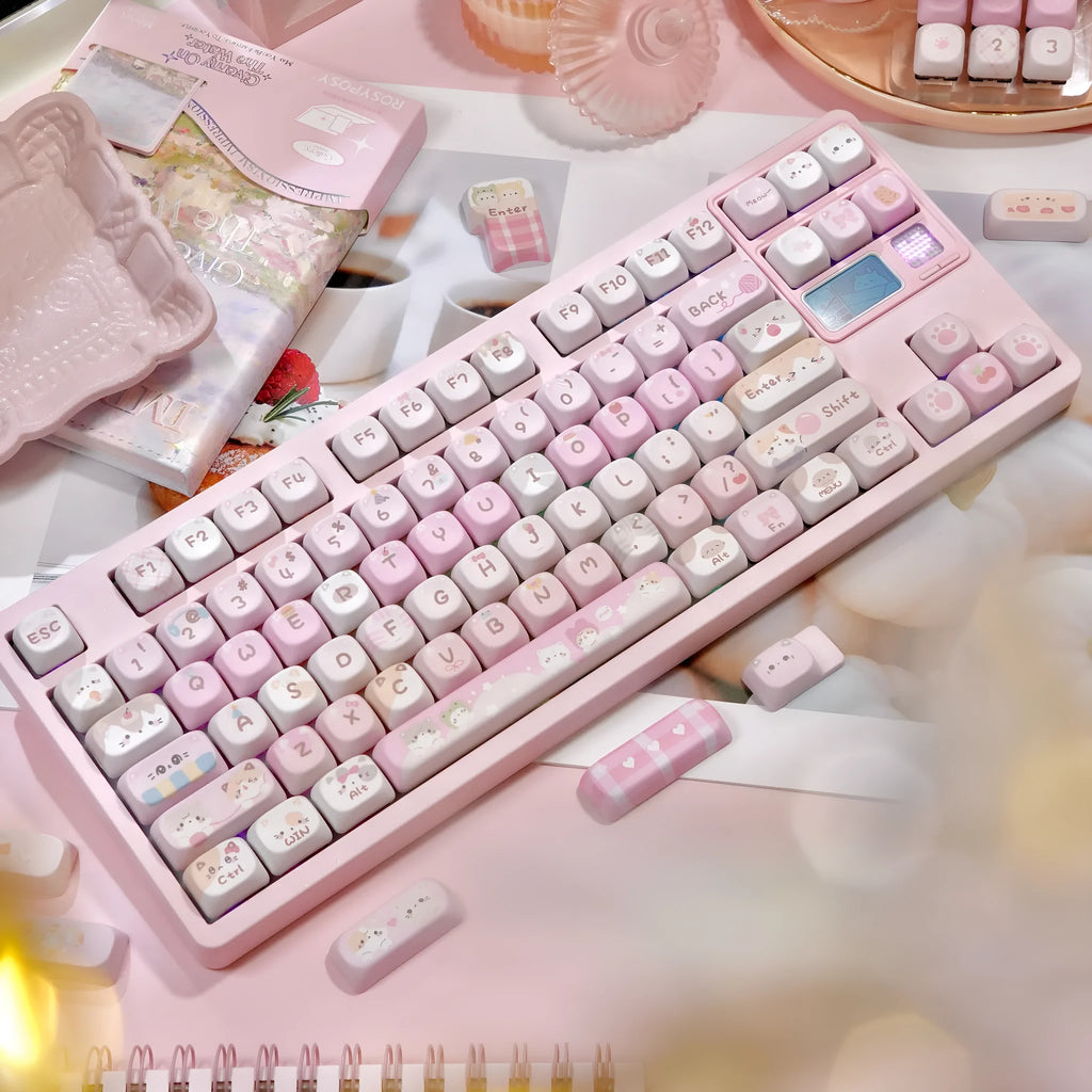 MOA height pink plastic keycap set with cartoon design on all five sides