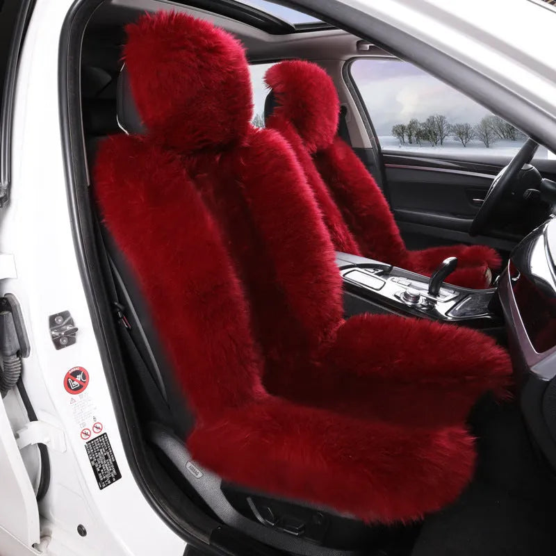 Purple plush fleece car seat cushion set for driver and co-pilot winter warmth