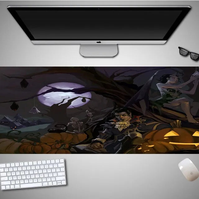 Oversized Halloween computer mouse pad with seasonal graphics and non-slip rubber base