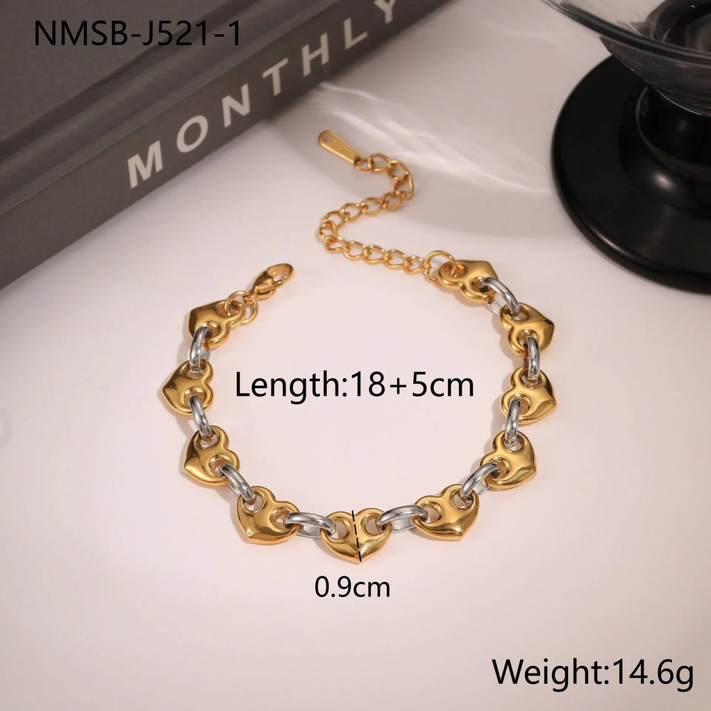 Hollowed-out geometric heart bracelet in stainless steel with gold electroplated finish