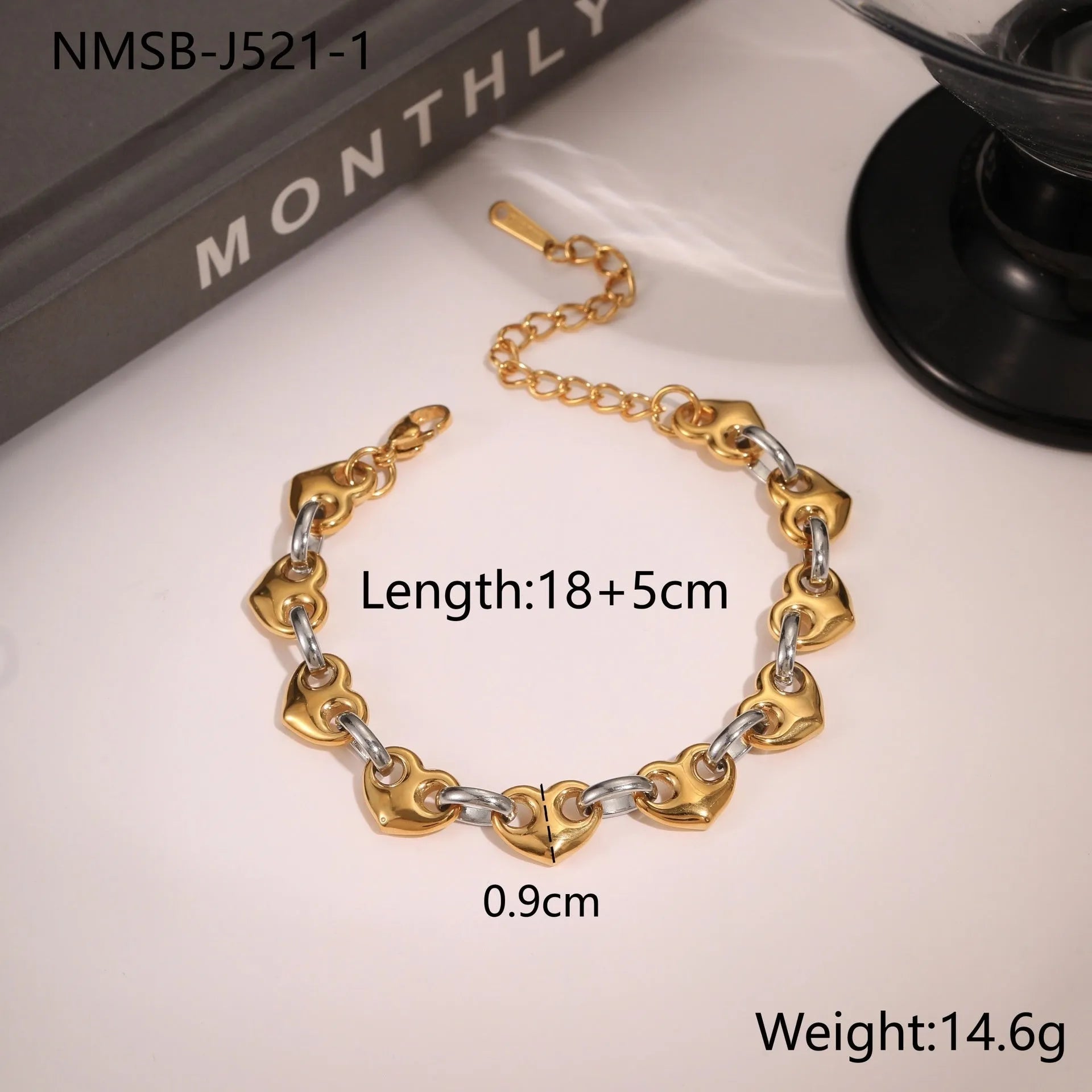 Hollowed-out geometric heart bracelet in stainless steel with gold electroplated finish