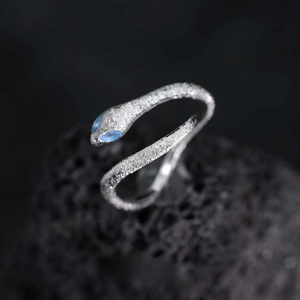 Women's adjustable silver snake ring with electroplated white gold colour finish and original zodiac animal design