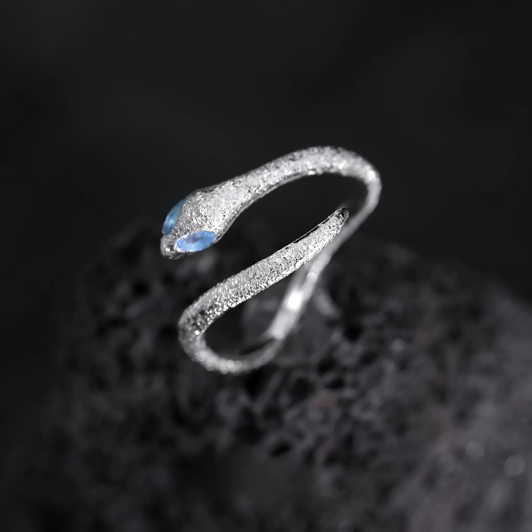 Women's adjustable silver snake ring with electroplated white gold colour finish and original zodiac animal design