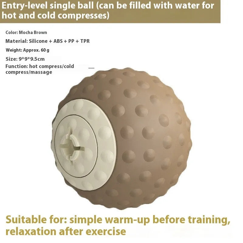 Massage ball set for cold and hot compress therapy in caramel mocha colour with dual-texture surface