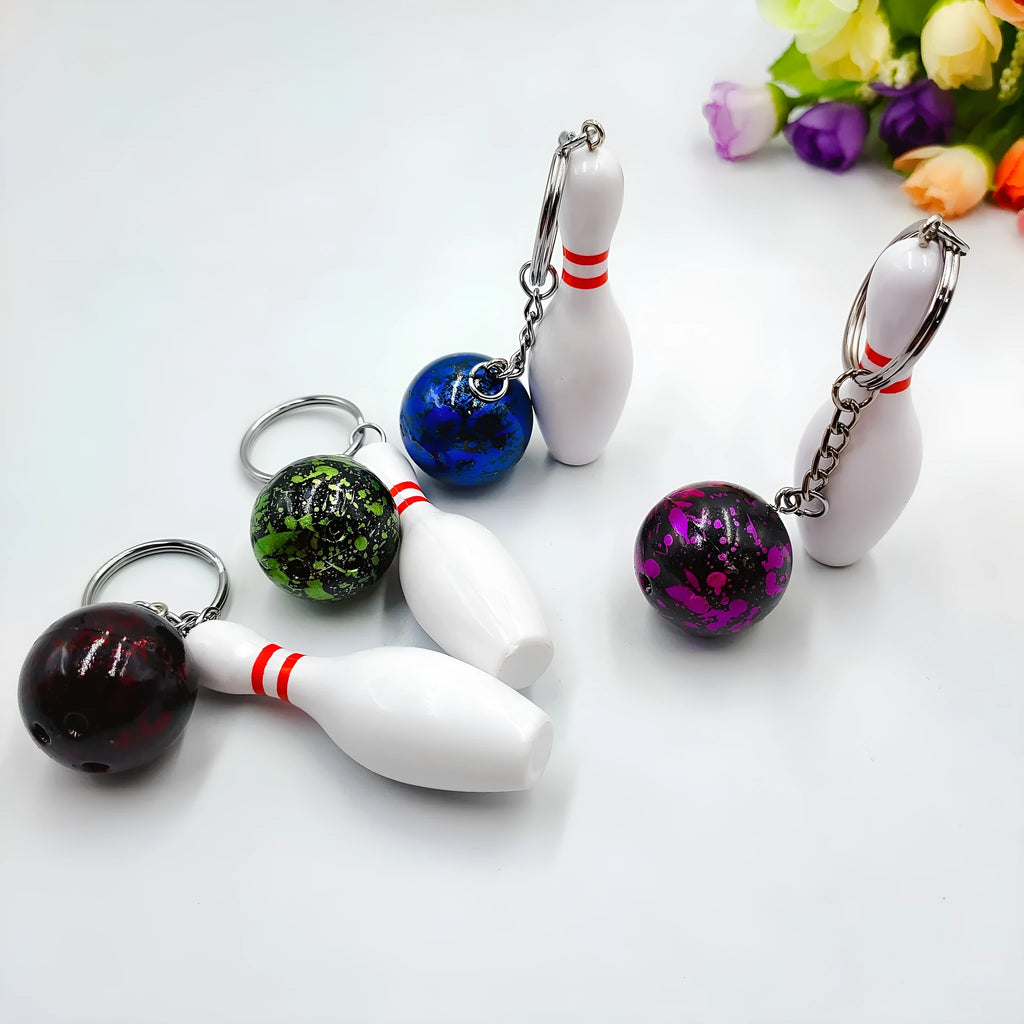 Mini bowling simulation keychain pendant in PVC metal available in four colours