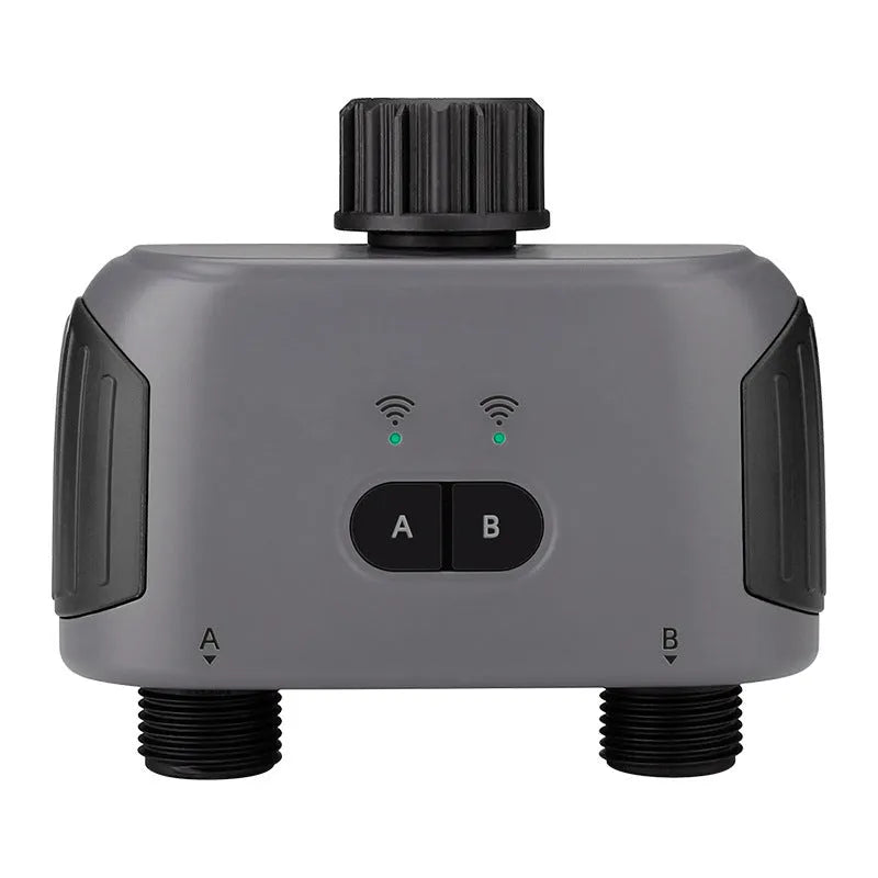 Bluetooth dual watering controller for remote mobile phone irrigation with display and hose connections