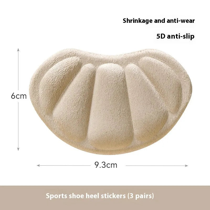 Three pairs of camel coloured suede heel cushion pads with adhesive backing.