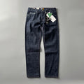 Men's straight leg cotton denim jeans in a primary colour, shown on a mid-waist fit model.