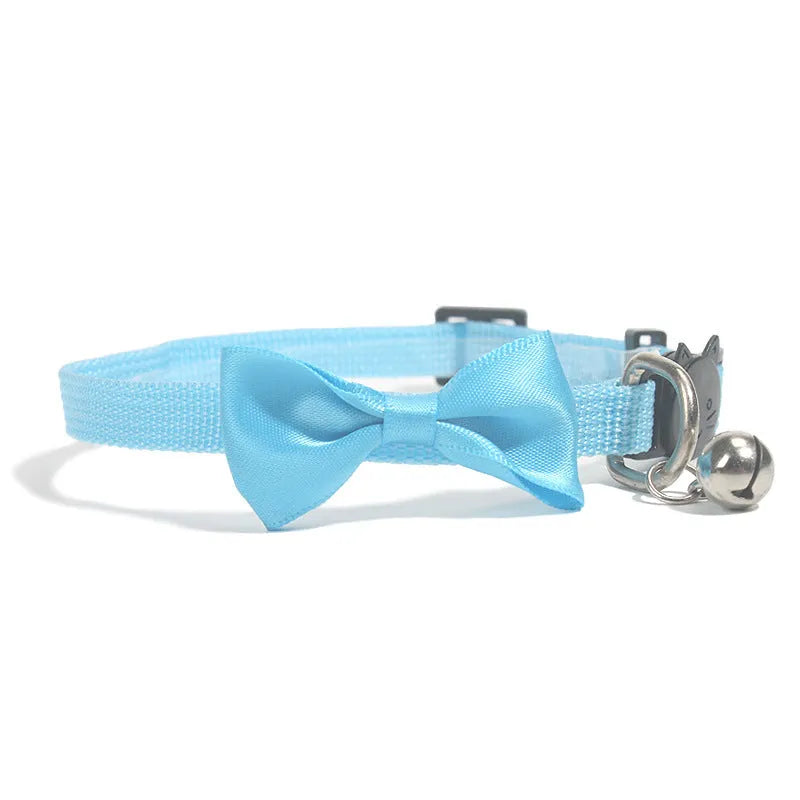 Striped adjustable nylon cat collar with bell in multiple bright colour options