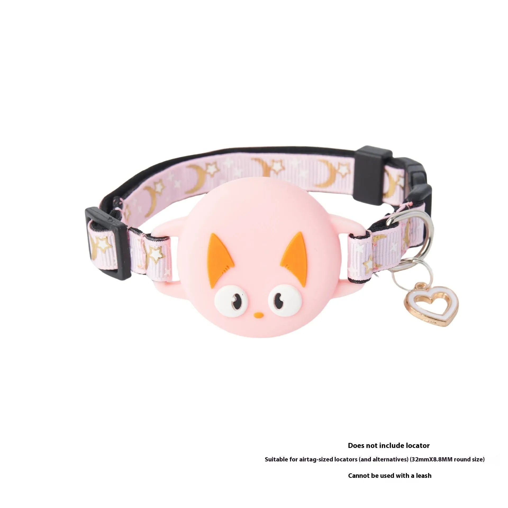 Plastic Airtag protective case for a cat collar in blue, shown next to a collar.