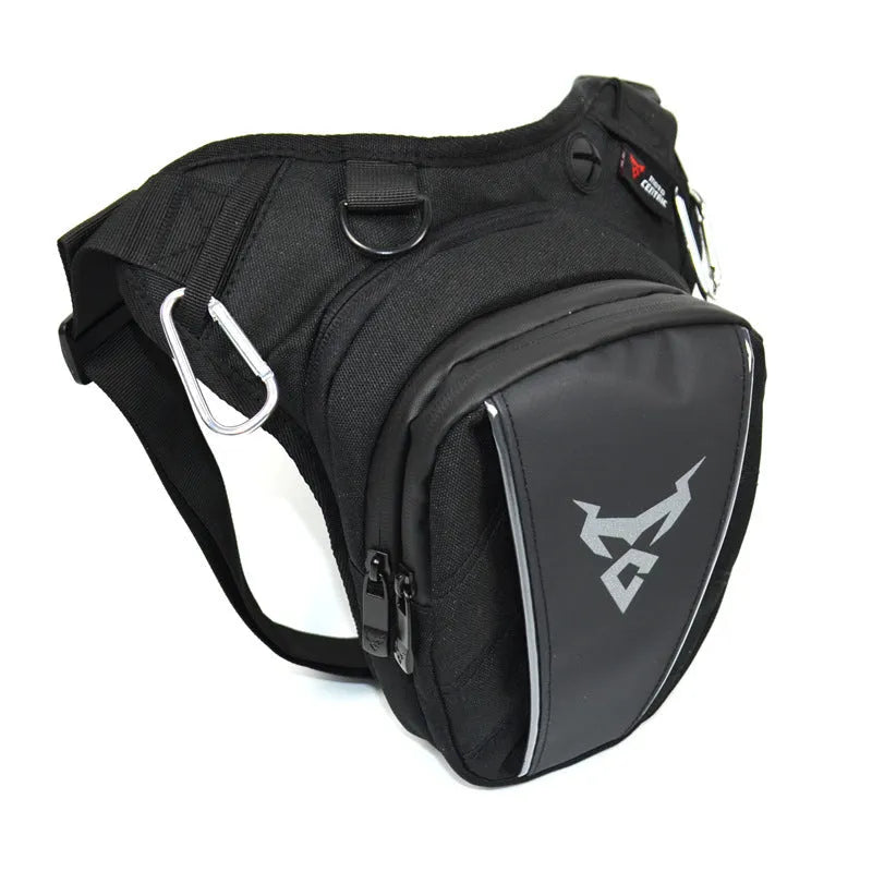 Motorcycle riding leg bag in 1200D Oxford cloth with crossbody shoulder waist attachment